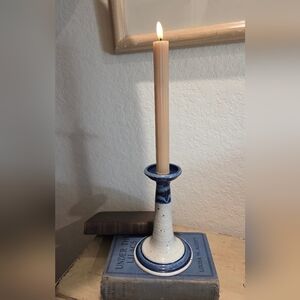 Handcrafted Blue and White Ceramic Candle Holder
